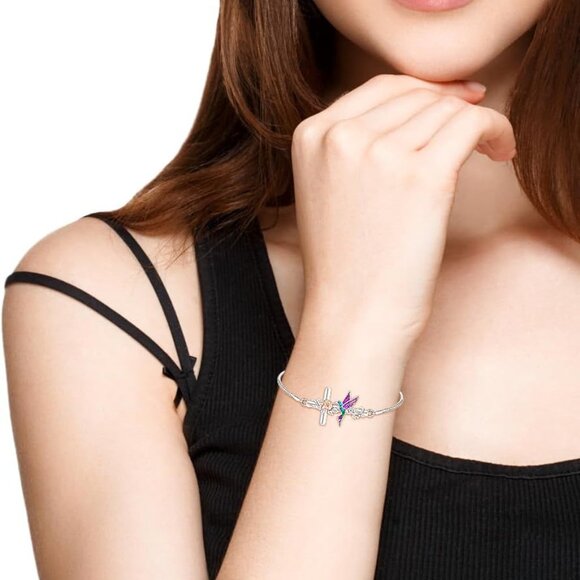 Sterling Silver Hummingbird Bracelet with Cross and Cubic Zirconia Women’s Jewel - Picture 2 of 9